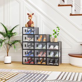 Black Small, 12PCS 33x23x14cm Shoebox, Plastic, Grid, Free Combination