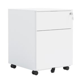 2 Drawer Mobile File Cabinet With Lock Steel File Cabinet For Legal LetterA4F4 Size, Fully Assembled Except For Whee  Office Design, White