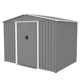 8x6 FT Outdoor Tool Storage Shed With Metal Foundation & Lockable Doors, All Weather Metal Sheds For Garden, Patio, Backyard, Lawn, Gray