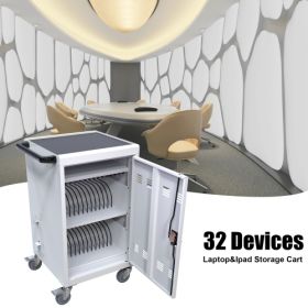 30 2Bay Mobile School Charging Cart Station For Chromebook, Tablet And Laptop Computer With Power Strip Included, Assembly Required-WHITE