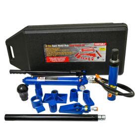 10 Ton  20,000 Lbs Capacity  Porta Power Hydraulic Auto Body Frame Collision Repair Kit Set, 17-Pcs, With Blow Mold Carrying Case And Gauge-Black