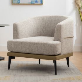 Modern Two-tone Barrel Fabric Chair, Upholstered Round Armchair For Living Room Bedroom Reading Room, Mustard Green (Option: Mustard)