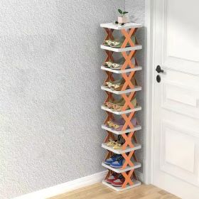 1Pc 9Tier Narrow Entryway Shoe Rack Plastic Vertical Shoe Organizer Space Saving Free Standing Shoes Storage Shelf Closet Hallway (Color: Orange)