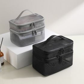 2pcs Double Layer Mesh Yarn Toiletry Bag Portable Travel Cosmetic Storage Bag In Black And Grey For Business Trips Large Capacity Travel Cosmetic (Option: White 1pc black 1pc)