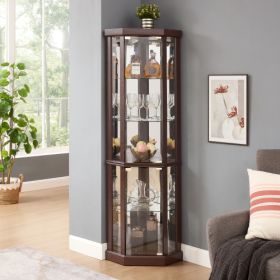 Corner Lighted Curio Cabinet Corner Glass Cabinet Lighted Curio Cabinet Corner Display Case For Living Room, Curio Cabinet, Antique Collection, W (Option: Dark Oak)