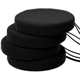 Patio Chair Cushions Set Of 4 Round Seat Cushions For Dining Bistro Chairs Machine Washable, 15 X 15 X 3, Black (Color: Black)