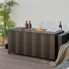 96 Gallon PE Wicker Outdoor Storage Box With 4 Wheels (Option: Mix Brown)