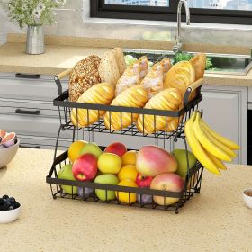 1pc 3-Layer Fruit Basket For Kitchen With 2 Banana Hooks, Suitable For Kitchen, Bread Vegetable Fruit Organizer With Wooden Handle, Large Capacit (Option: JXC093)
