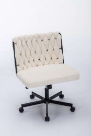 Criss Cross Legged Office Desk Chair With Wheels, Modern Armless Desk Chair With Wide Seat, Home Office Chairs For Work, Meditation, Vanity,White (Color: Black)