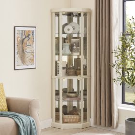 Corner Lighted Curio Cabinet Corner Glass Cabinet Lighted Curio Cabinet Corner Display Case For Living Room, Curio Cabinet, Antique Collection, W (Option: Antique Whitev)