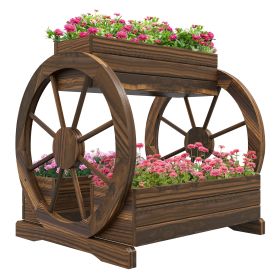 Wooden Wagon Planter Box, 3-Tier Raised Garden Bed, For Vegetables Flowers Herbs (Option: Carbonized)