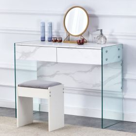 White Environmental Protection MDF Minimalist Dresser, Desk, Desktop Computer Desk, With Double Drawer Storage Space, Simple Home, Perfect For Va (Color: White)