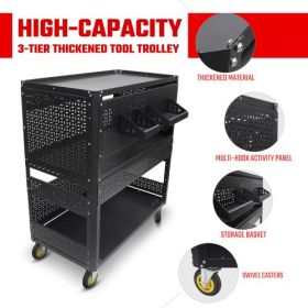 3-Tier DIY Detachable Utility Cart Storage Tool Cart With Steel Pegboard, Foldable Rolling Tool Cart With Wheels For Garage Organizer And Tool St (Option: STEEL)