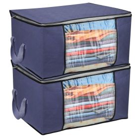 2Pcs Clothes Storage Bag 90L Per Bag With Thick Fabric Clear Window Dual-Zipper For Clothes Comforters Blankets Bedding (Color: Navy Blue)
