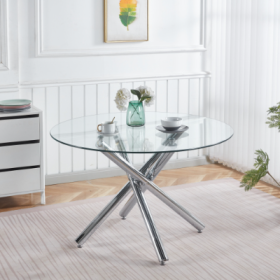 Chrome Dining Table With Metal Leg And Glass,Modern Space Saving Kitchen Table For Living Room,120X120X75CM (Option: Chrome)