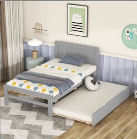 Modern Design Wooden Twin Size Platform Bed Frame With Trundle For Walnut Color (Option: Gray)