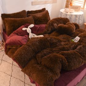Luxury Thick Fleece Duvet Cover Queen King Winter Warm Bed Quilt Cover Pillowcase Fluffy Plush Shaggy Bedclothes Bedding Set Winter Body Keep War (Option: Camel 2-200  230 single duvet cover)