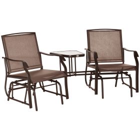 2-Seat Outdoor Glider Swing, Double Independent Rocker Chair, With Center Coffee Table, Breathable Sling Fabric, Coffee Brown (Option: Coffee Brown)